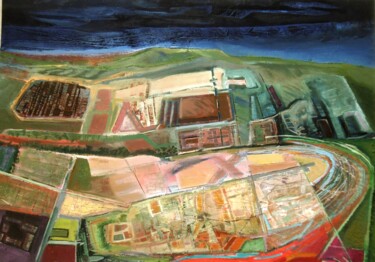 「Upland Landscape」というタイトルの絵画 Christopher Fosterによって, オリジナルのアートワーク, オイル ウッドパネルにマウント