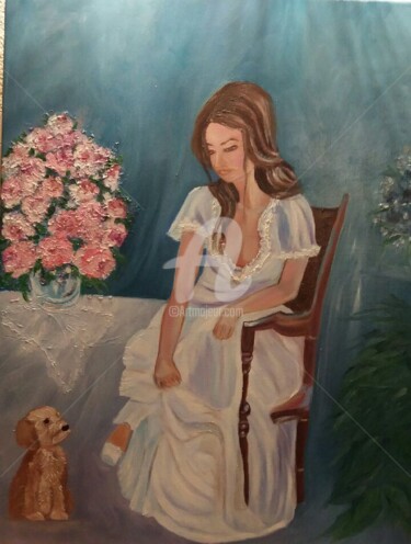 Peinture intitulée "la-jeune-femme-et-l…" par Catherine Gauvrit, Œuvre d'art originale, Huile
