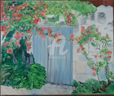 Painting titled "le-mur-fleuri.jpg" by Catherine Gauvrit, Original Artwork, Oil