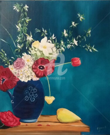 Peinture intitulée "Le vase bleu.jpg" par Catherine Gauvrit, Œuvre d'art originale, Huile