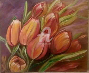 Peinture intitulée "Bouquet de tulipes.…" par Catherine Gauvrit, Œuvre d'art originale, Huile