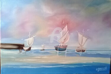 Peinture intitulée "marine "les bateaux…" par Catherine Gauvrit, Œuvre d'art originale, Huile