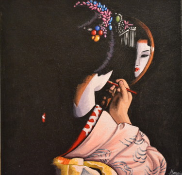 Peinture intitulée ""La geisha au kimon…" par Opale Isis, Œuvre d'art originale, Acrylique