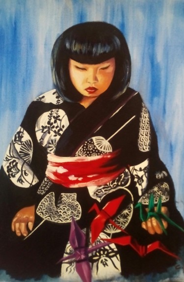 Peinture intitulée ""Petite japonaise à…" par Opale Isis, Œuvre d'art originale, Huile