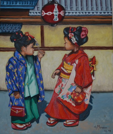 Malerei mit dem Titel ""Les 2 petites japo…" von Opale Isis, Original-Kunstwerk, Öl