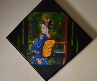 Painting titled ""Maïko au kimono bl…" by Opale Isis, Original Artwork, Oil