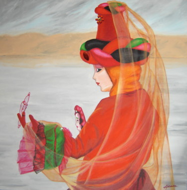 Peinture intitulée ""Masque rouge au vo…" par Opale Isis, Œuvre d'art originale, Acrylique