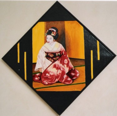 Peinture intitulée ""Geisha au kimono r…" par Opale Isis, Œuvre d'art originale, Huile