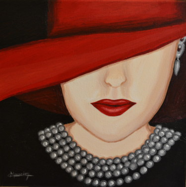 Painting titled ""Chapeau rouge et c…" by Opale Isis, Original Artwork, Acrylic