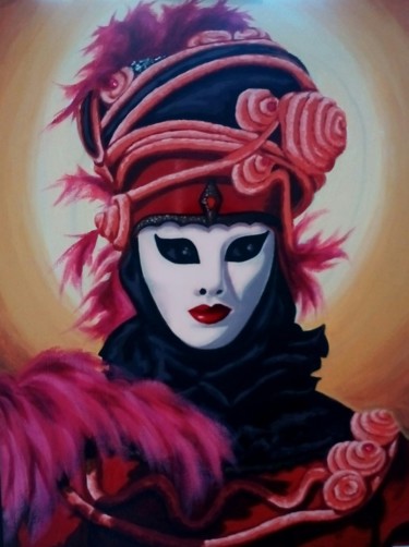 Painting titled ""Masque vénitien ro…" by Opale Isis, Original Artwork, Acrylic