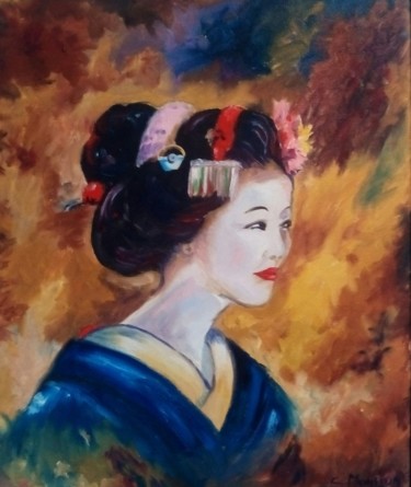 Peinture intitulée ""Geisha en kimono b…" par Opale Isis, Œuvre d'art originale, Huile