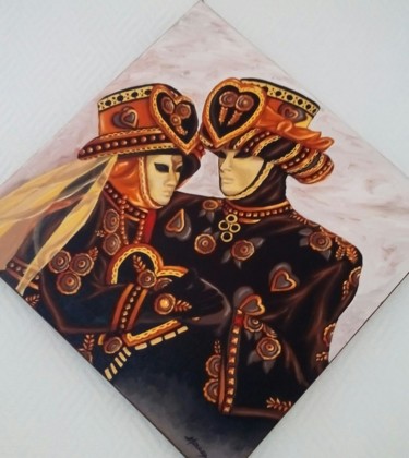 Peinture intitulée ""Les 2 masques brun…" par Opale Isis, Œuvre d'art originale, Acrylique