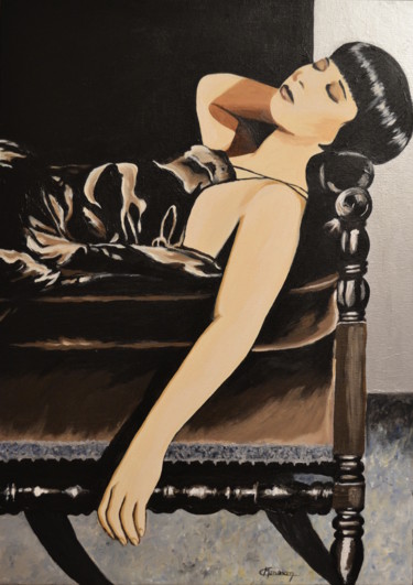 Pintura intitulada ""Femme sur canapé"" por Opale Isis, Obras de arte originais, Acrílico