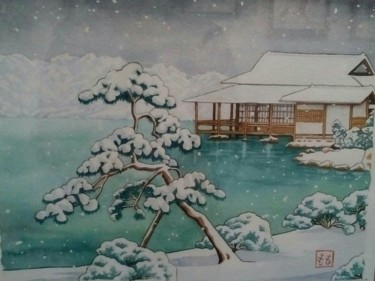 Painting titled "Aquarelle "Neige su…" by Opale Isis, Original Artwork, Watercolor