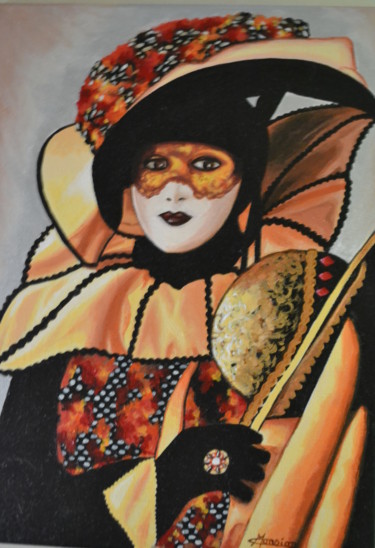 Painting titled ""Le masque orange e…" by Opale Isis, Original Artwork, Acrylic