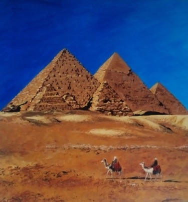 Egypte "Khéops, Khephren et Mykérinos" Peinture intitulée "Egypte "Khéops, Khe…" par Opale Isis, Œuvre d'art originale, Acrylique