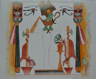 Aquarelle Egypte "Le dieu Osiris" Peinture intitulée "Aquarelle Egypte "L…" par Opale Isis, Œuvre d'art originale, Aquarelle