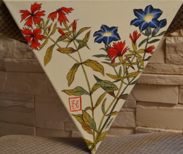 Painting titled ""fleurs rouges et b…" by Opale Isis, Original Artwork, Acrylic