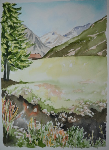 Painting titled ""Champagny le Haut…" by Opale Isis, Original Artwork, Watercolor