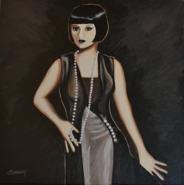 Malarstwo zatytułowany „"Femme rétro au lon…” autorstwa Opale Isis, Oryginalna praca, Akryl