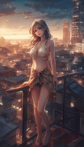 Arts numériques intitulée "Anime Girl on the r…" par C.Moonheart, Œuvre d'art originale, Image générée par l'IA