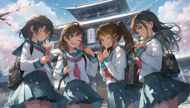 "Schoolgirls in unif…" başlıklı Dijital Sanat C.Moonheart tarafından, Orijinal sanat, AI tarafından oluşturulan görüntü