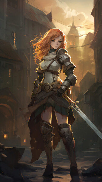 Digital Arts titled "Heroic Warrior girl" by C.Moonheart, Original Artwork, AI generated image