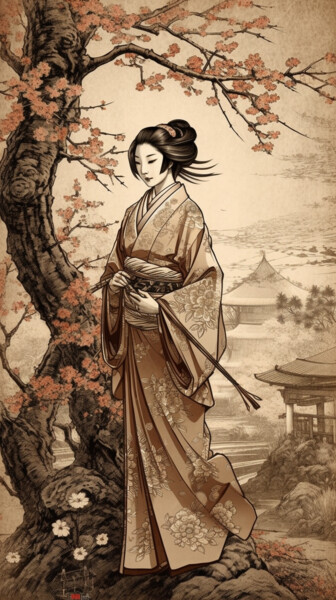 Digitale Kunst mit dem Titel "tradition Geisha in…" von C.Moonheart, Original-Kunstwerk, KI-generiertes Bild