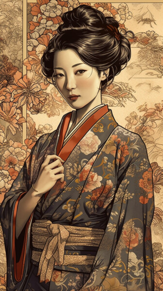 Arte digitale intitolato "1980s style geisha…" da C.Moonheart, Opera d'arte originale, Immagine generata dall'IA
