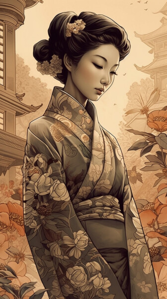 Arts numériques intitulée "1980s style geisha…" par C.Moonheart, Œuvre d'art originale, Image générée par l'IA