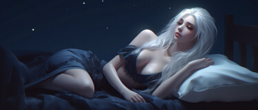 Digital Arts titled "half sleeping girl" by C.Moonheart, Original Artwork, AI generated image