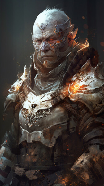 Digital Arts titled "Burning old Warrior" by C.Moonheart, Original Artwork, AI generated image