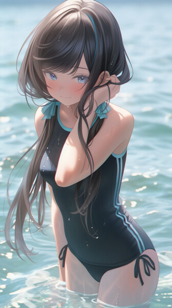 Digital Arts titled "Girl in Swimsuit on…" by C.Moonheart, Original Artwork, AI generated image