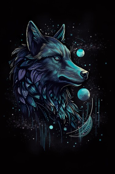Цифровое искусство под названием "Wolf with Feather" - C.Moonheart, Подлинное произведение искусства, Изображение, сгенериро…