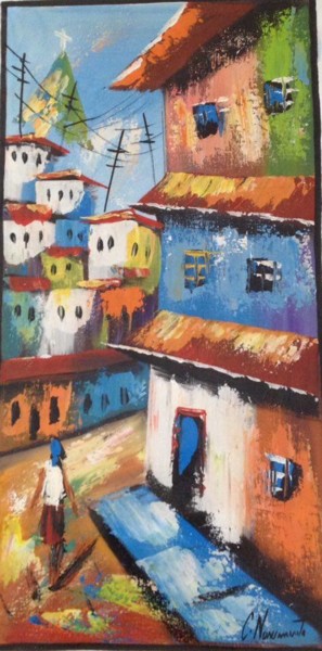 Malerei mit dem Titel "Favela no Rio de Ja…" von C. Nascimento, Original-Kunstwerk, Acryl