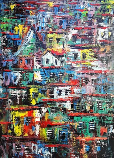 Painting titled "Favela 2" by C. Nascimento, Original Artwork, Acrylic