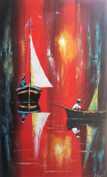 Pintura intitulada "Barcos" por C. Nascimento, Obras de arte originais, Acrílico