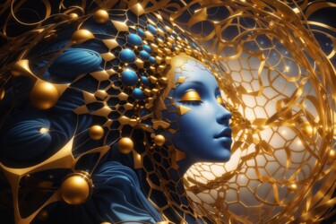 Digital Arts titled "Golden Nodes #1" by C.R. Kunferman, Original Artwork, AI generated image