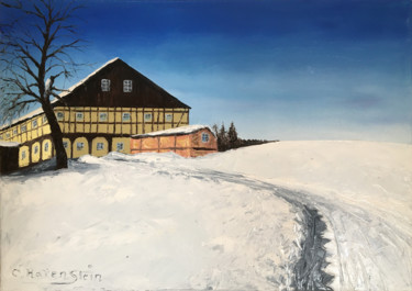 Painting titled "Umgebindehaus im Sc…" by Claudio Ravenstein, Original Artwork, Oil