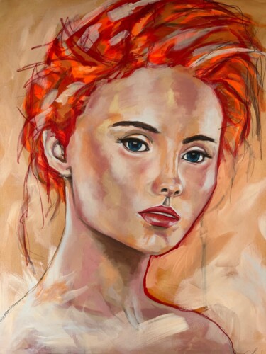 Картина под названием "Frauenportrait" - Christiane Reisert, Подлинное произведение искусства, Акрил Установлен на Деревянна…