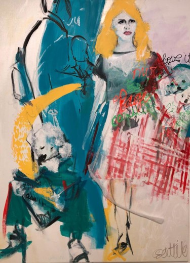 BRIGITTE BARDOT LES CANICHES Peinture intitulée "BRIGITTE BARDOT LES…" par Christiane Sottile, Œuvre d'art originale, Pigments