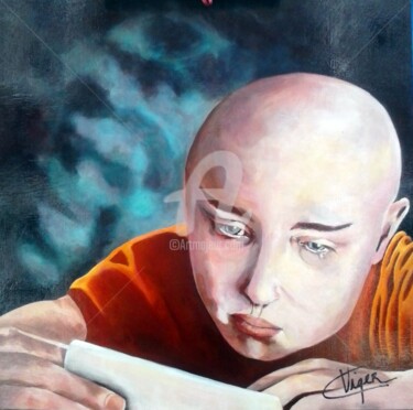 Peinture intitulée "Jeune moine tibétain" par C Viger Peintre, Œuvre d'art originale, Acrylique