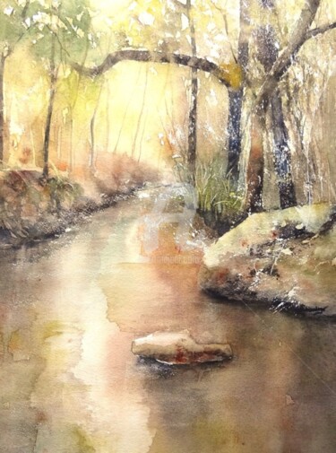 Картина под названием "Forêt" - Christine Weissenberger, Подлинное произведение искусства, Акварель