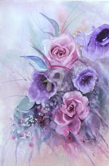 Картина под названием "Brassée de fleurs" - Christine Weissenberger, Подлинное произведение искусства, Акварель