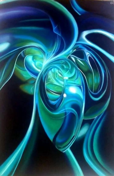 Peinture intitulée "verre-et-bleu-50-x-…" par Christiane You, Œuvre d'art originale, Pastel