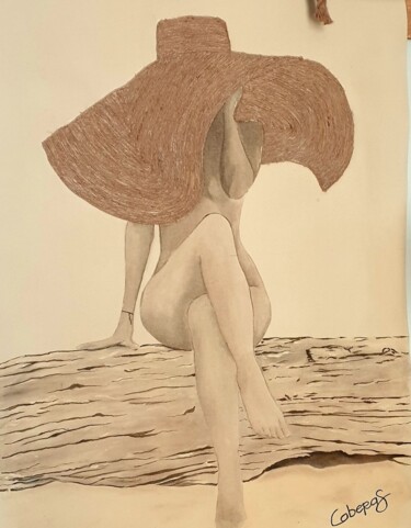 Peinture intitulée "L'incon-nue au chap…" par Caberas, Œuvre d'art originale, Acrylique