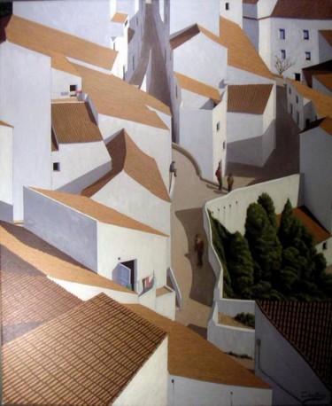 Pintura titulada "Calle entre volúmen…" por Cabestany, Obra de arte original, Oleo