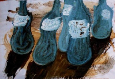 Painting titled "botellas" by Gabriel Muguerza, Original Artwork, Oil