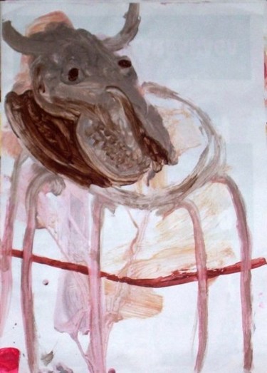 Painting titled "craneo de animal" by Gabriel Muguerza, Original Artwork, Oil