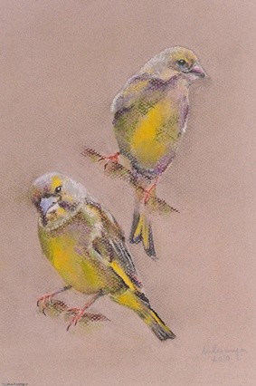 Painting titled "Deux oiseaux" by Michèle Lescuyer, Original Artwork